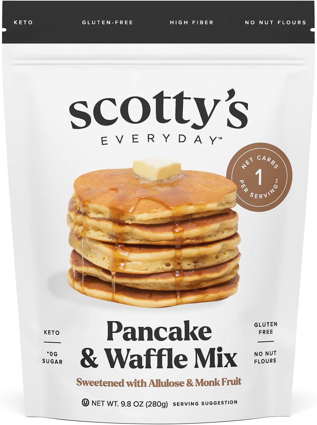 Scotty's Everyday - Keto Pancake and Waffle Mix - 1g Net carbs, 0g Added Sugar, Gluten-Free, High Fiber - No Nut Flours - 9.08oz, Pack of 1
