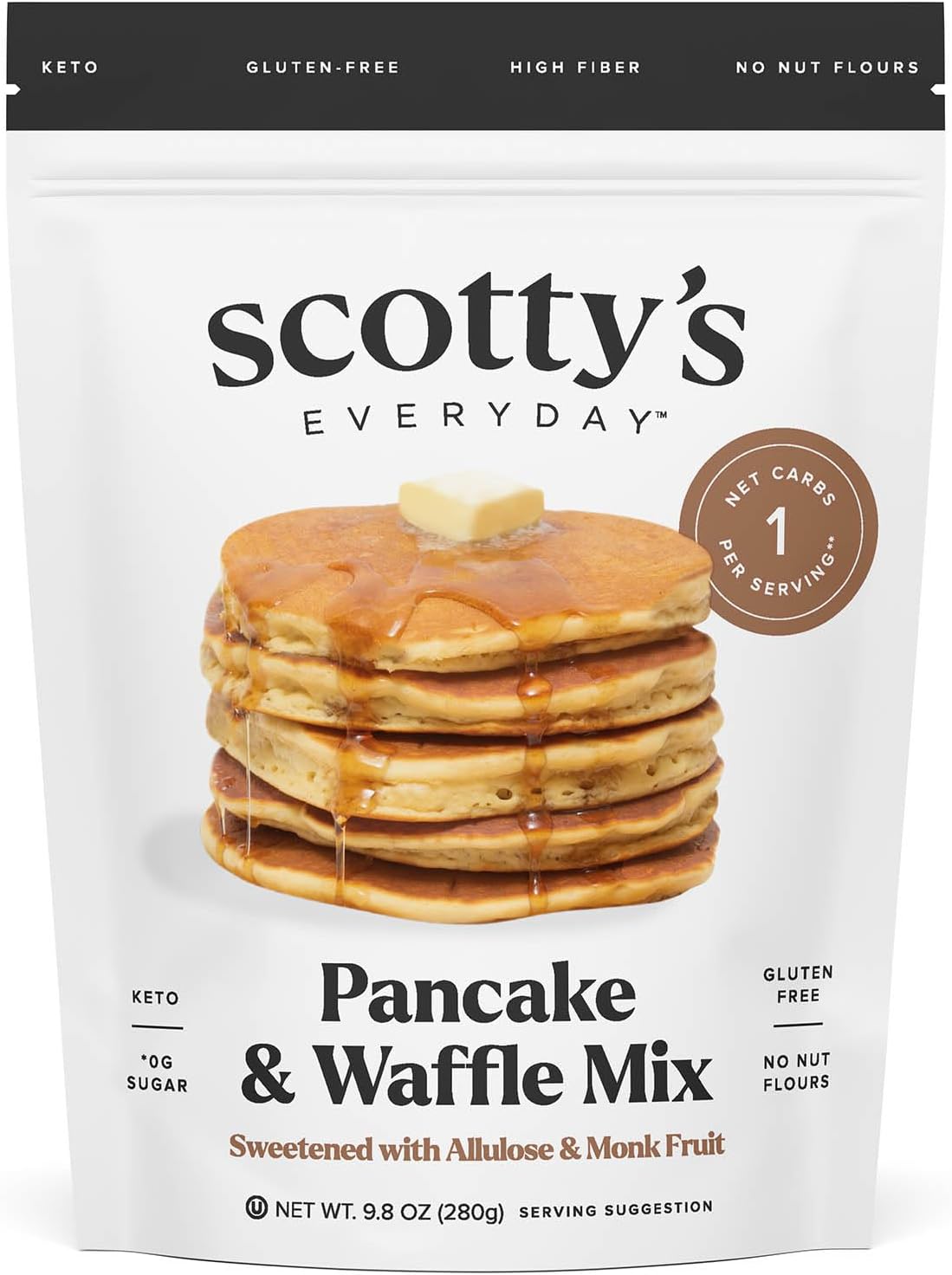 Scotty's Everyday - Keto Pancake and Waffle Mix - 1g Net carbs, 0g Added Sugar, Gluten-Free, High Fiber - No Nut Flours - 9.08oz, Pack of 1