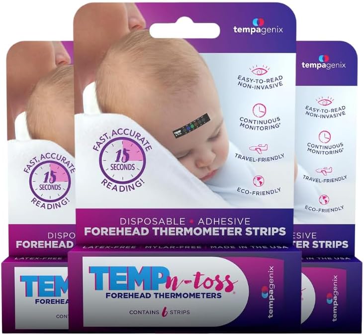 Fast Reading Disposable Forehead Thermometer Strips - Temp-N-Toss for Accurate & Hygienic Baby Temperature Measurement - Easy to Use and Reliable Single-Use Fever Indicator (18)