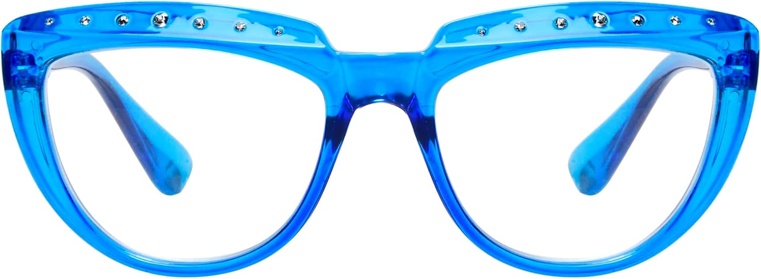 Eyekepper Reading Glasses for Women Rhinestone Readers Oversize Half-Moon Design Eyeglasses - Blue +1.50