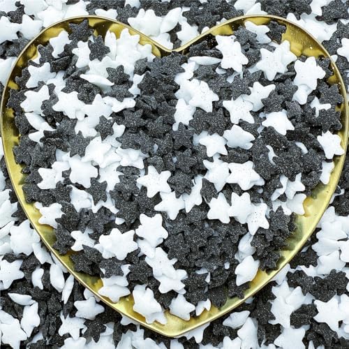 CandiJumpin Edible Confetti Stars for Cake Decorating, Black and White Star Sprinkles Star Confetti Sprinkles Edible Stars Black and White Baby Shower Party Birthday Wedding Christmas Supplies 3 OZ