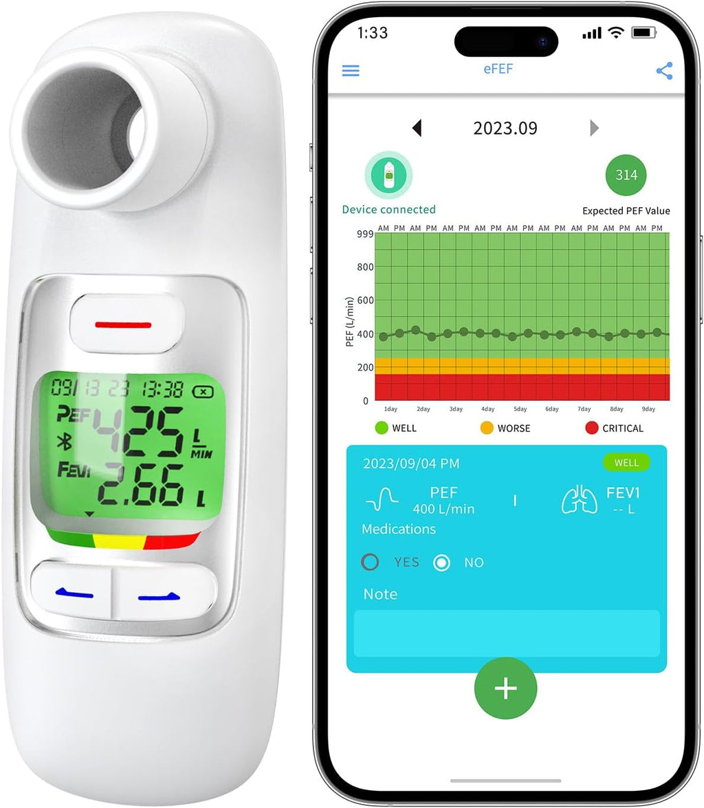 Peak Flow Meter with Bluetooth APP Spirometer for Asthma Monitor Tests PEF FEV1 Home Medical for Kids Adults with 300 Records Storage Function