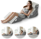 Ganaver 4pcs Orthopedic Bed Wedge Pillow Set Post Surgery Relaxing Back Adjustable Head Support Cushion Triangle Memory Foam Pillow for Acid Reflux Sleeping Reading Leg Elevation Snoring