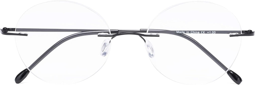 CessBlu Rimless Reading Glasses Round Readers for Men Women (Black) +3.0