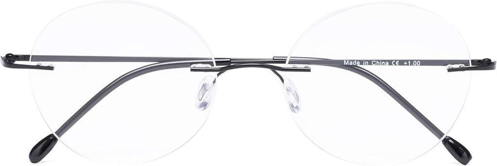 CessBlu Rimless Reading Glasses Round Readers for Men Women (Black) +2.5