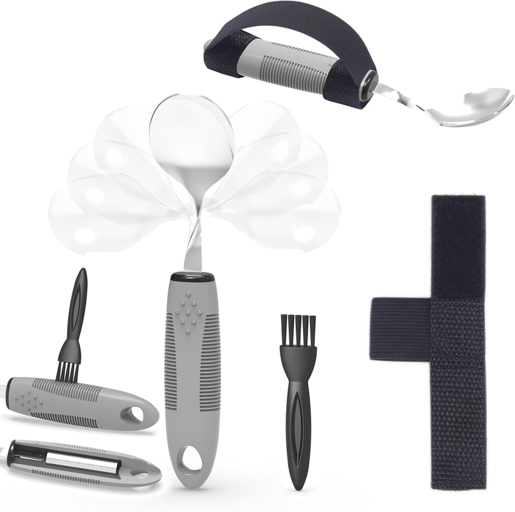 Bendable/Weighted Spoon for Hand Tremors - Adaptive Handicap Utensil for Parkinsons Patients, Curved for Shaking Hands, Liftware Angled Arthritis Aid for Adults, Disabled, Elderly