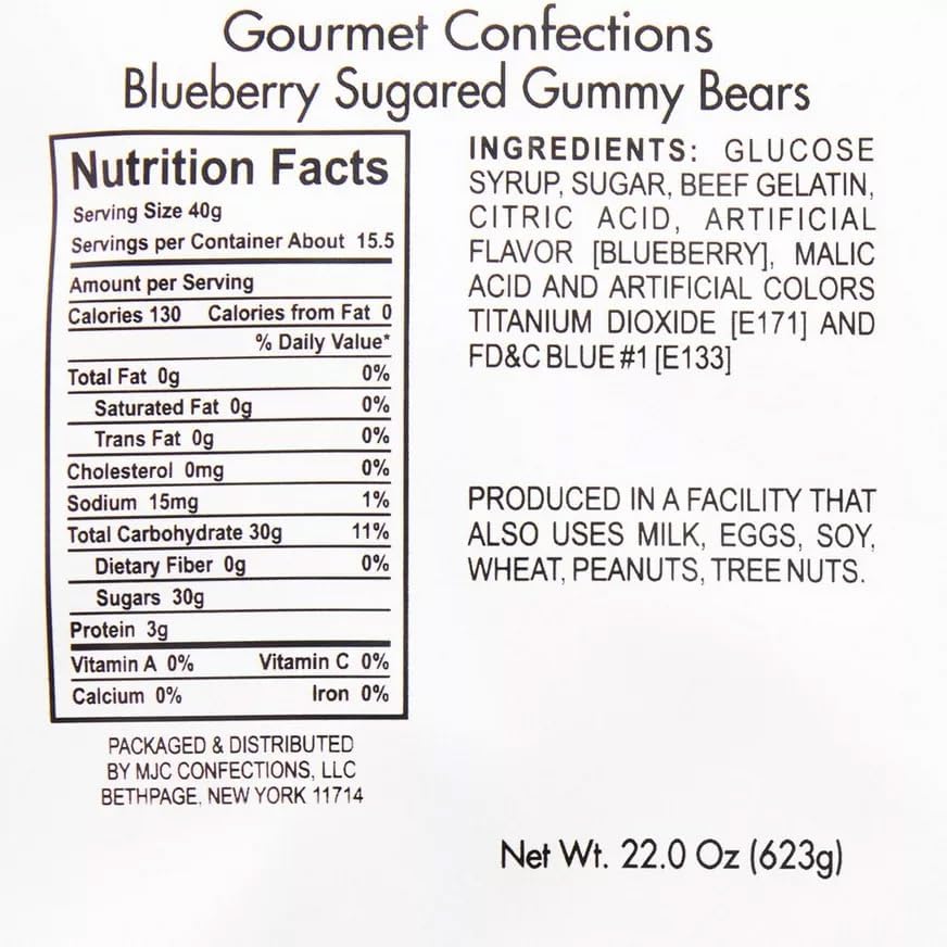 Turquiose Blue Gummy Bears Sugared, 1.3 Pound Resealable Bag, Blue Candy, Blueberry Flavored, The Hampton Popcorn & Candy Company