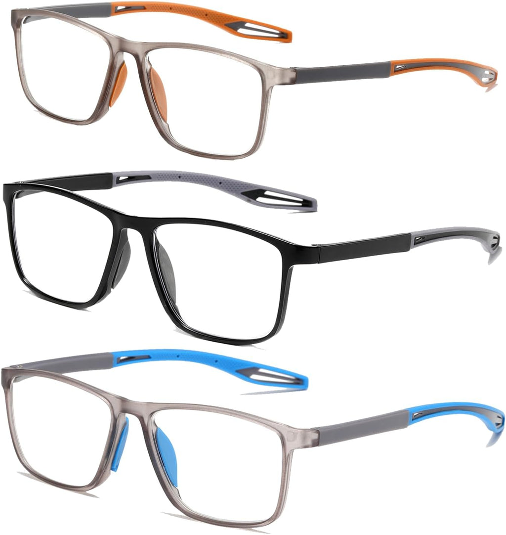 Reading Glasses Men 3 Pairs Sports Style Comfortable and Flexible Blue Light Blocking Readers for Men