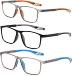 Reading Glasses Men 3 Pairs Sports Style Comfortable and Flexible Blue Light Blocking Readers for Men