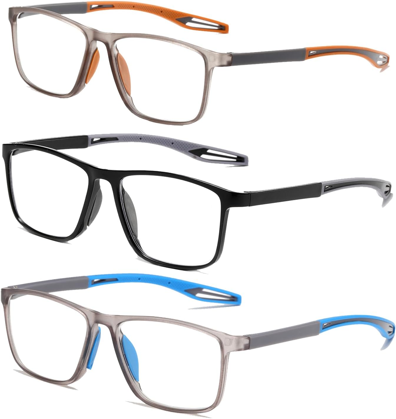 Reading Glasses Men 3 Pairs Sports Style Comfortable and Flexible Blue Light Blocking Readers for Men