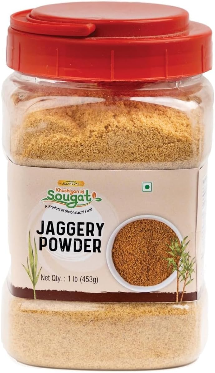 1lb (16 oz) Jaggery Powder Jar Natural Sweetener, Perfect for Cooking and Baking | Unique Sugar Substitute| Product of India