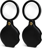 2pcsUpgrade 10x Small Magnifying Glass for Kids and Seniors, Pocket Magnifier with Protective Sheath, Mini Folding Magnifying Glass Reading, Close Work, Repairing, Hobby Or Coins（7cm） (6cm)