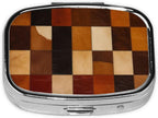 Rustic Western Cowboy Leather Patchwork Portable Square Metal Pill Box with 2 Compartment for Pocket Or Purse Travel