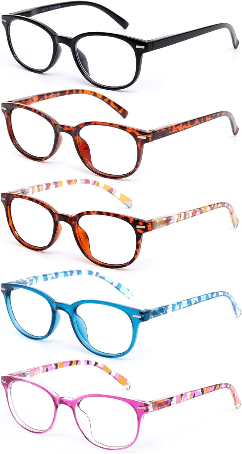 EFE Reading Glasses Readers for Women Ladies 2.5 Lightweight Full Frame Spring Hinge Eyeglasses 5 Pack (Mix Color, 2.50)