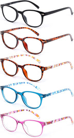 EFE Reading Glasses Readers for Women Ladies 2.5 Lightweight Full Frame Spring Hinge Eyeglasses 5 Pack (Mix Color, 2.50)