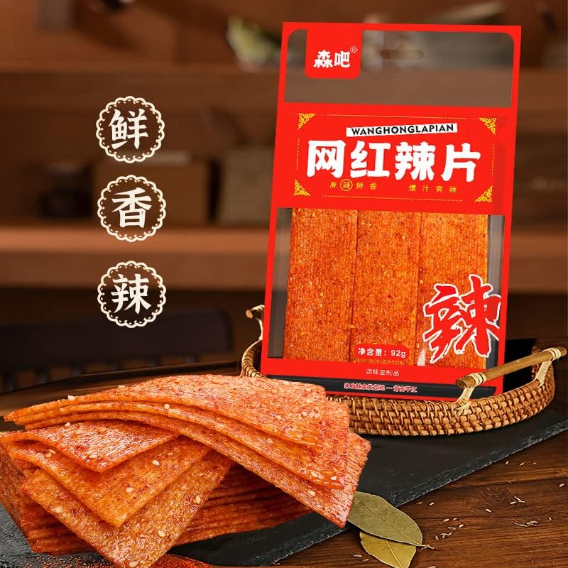 Hunan Latiao, Spicy Strips 92g/bag, Childhood Nostalgia Snack Gift, Chinese Handmade Spicy Slices Spicy Sticks Gluten, Instant Net Celebrity Spicy Snacks (Hot Slice,4 bags)