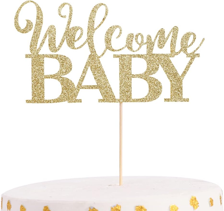 Welcome Baby Shower Cake Topper - Golden Glittering, New Baby, Welcome Baby Topper, Shower Topper，freshmen Take Pictures to Decorate and Smash the Cake