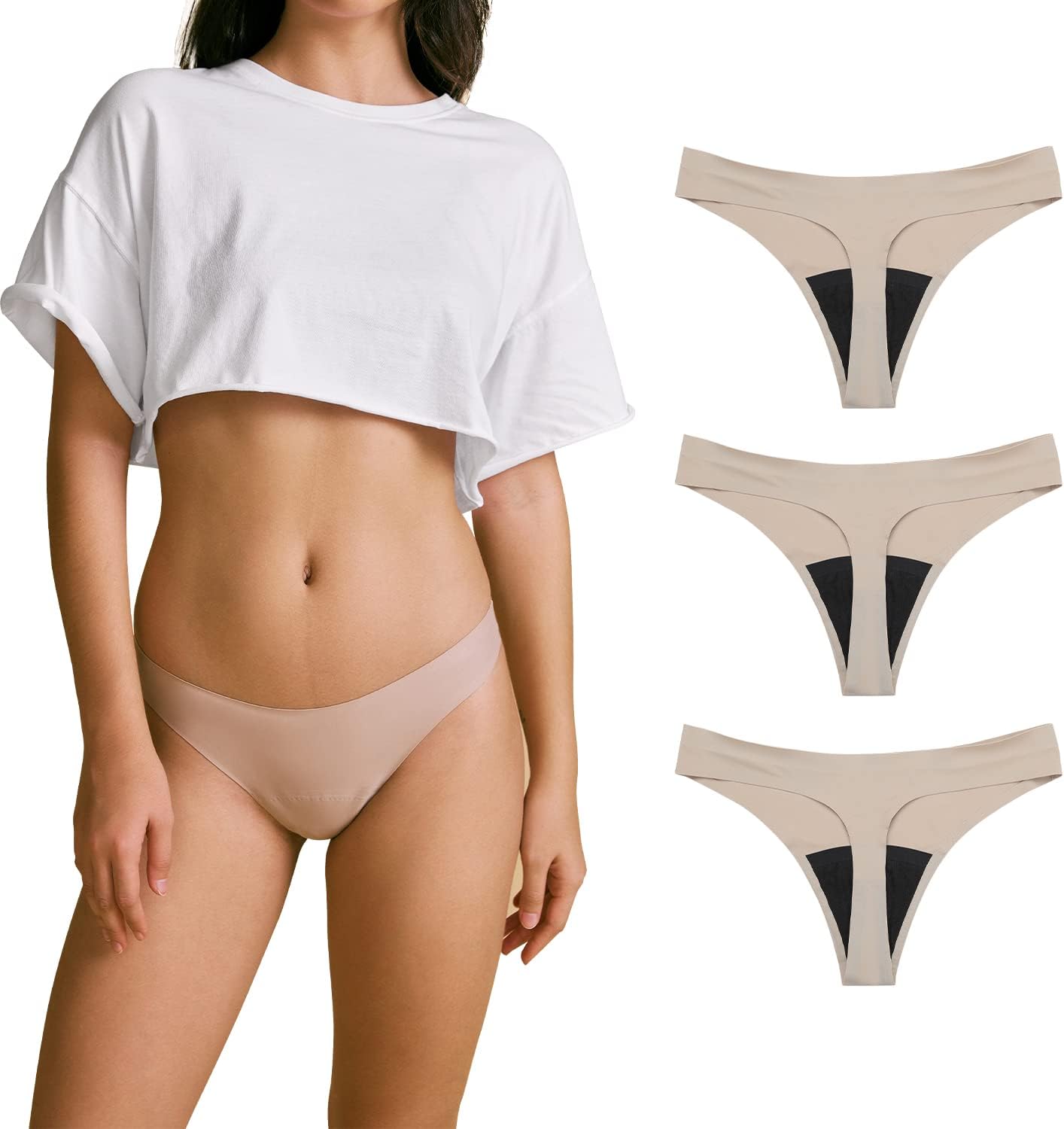 SHARICCA Women Postpartum Period Thongs 4 Layers Leakproof Underwear Panties for teen ladies Multipack