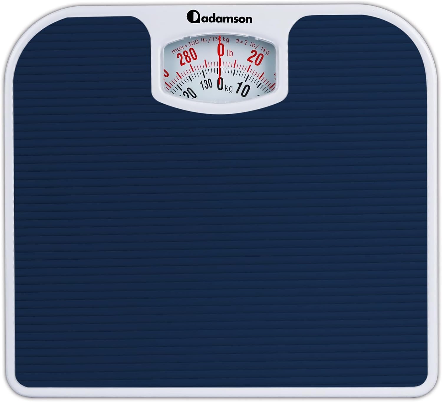 Adamson A21 Analog Scales for Body Weight - Up to 300 LB - New - Anti-Skid Rubber Surface - Large Numbers - Analog Bathroom Scale - Affordable - Durable with 20-Year Assurance - Blue
