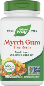 Nature's Way Myrrh Gum Tree Resin, Traditional Digestive Support*, 1.1 g per 2-Capsule Serving, Non-GMO Project Verified, No Gluten, 100 Vegan Capsules (Packaging May Vary)