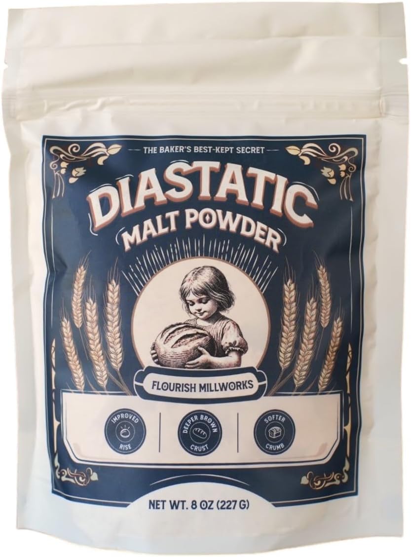 Flourish Millworks Diastatic Malt Powder - 8oz - Premium Baking Enhancer & Dough Improver - The Baker's Best-Kept Secret for Perfect Rise and Browning
