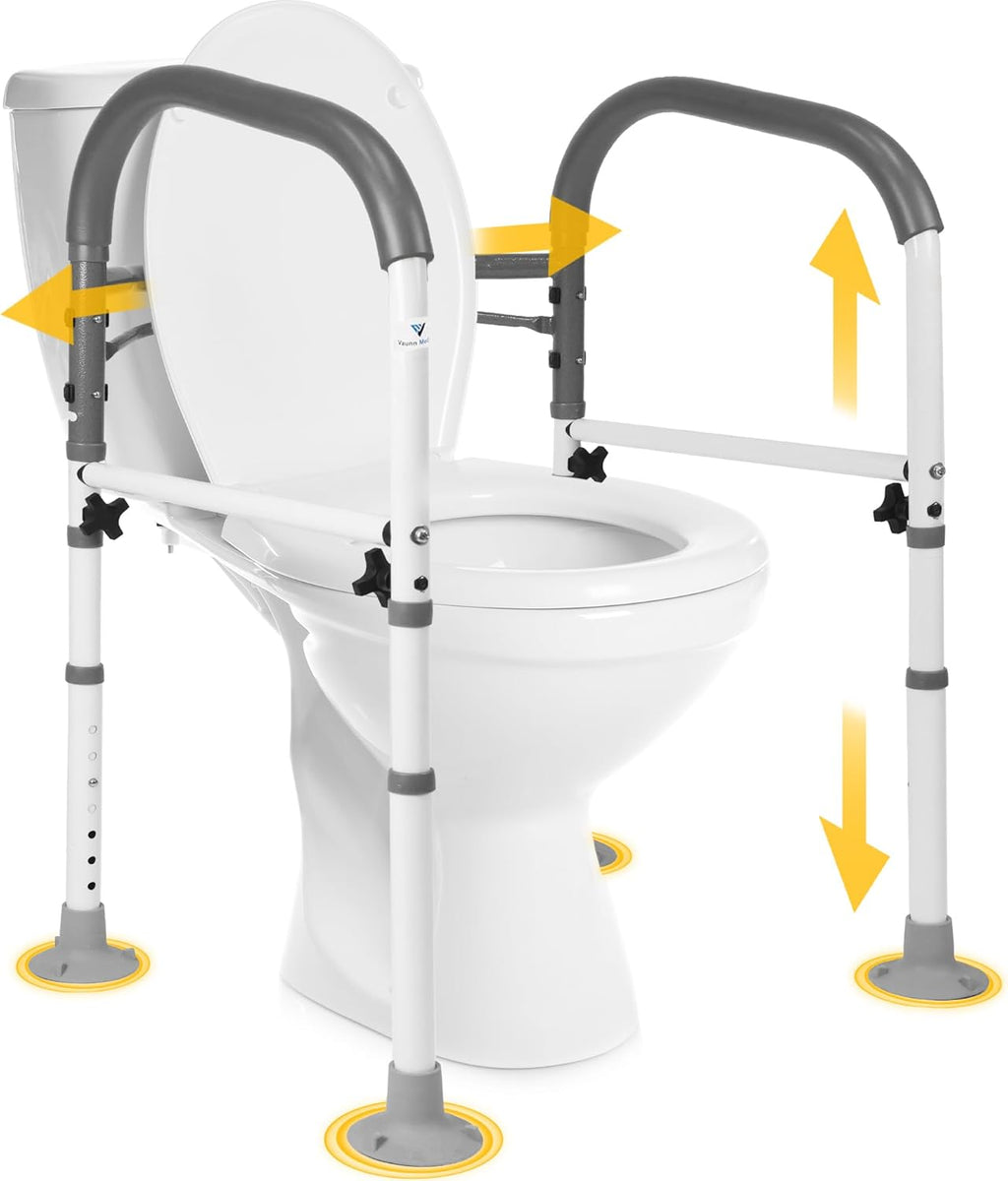 Vaunn Medical Deluxe Adjustable and Foldable Toilet Safety Frame, Bathroom Handrail Assist Grab Bar Handle (Gray, Adjustable Width and Height)