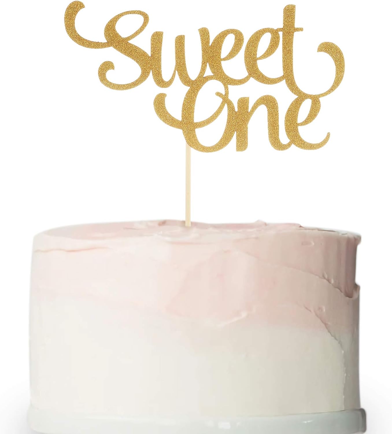 1st Birthday Gold Cake Topper - Glitter Sweet One Cake Topper for Photo Booth Props, Single-Sided First Anniversary Party Shower Cake Smash Decorating