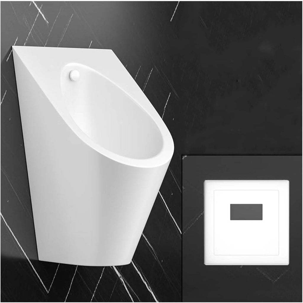 Universal Washout Urinal 304 Stainless Steel Urinal, High Efficiency Urinal with Top Spud, Household/Commercial Men's Adult Urinal Bathroom Toilet(White with Sensor)