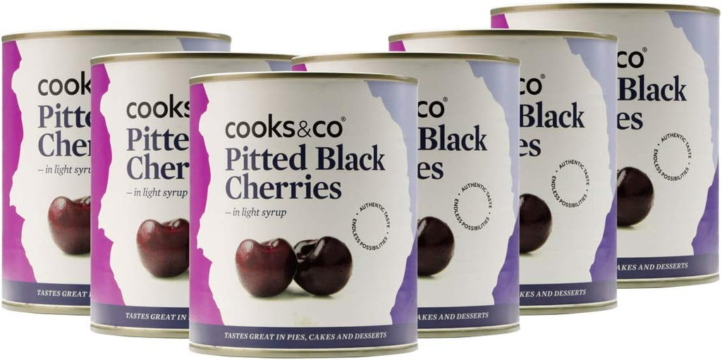 Cooks & Co Pitted Black Cherries in Syrup 850 g (Pack of 6)