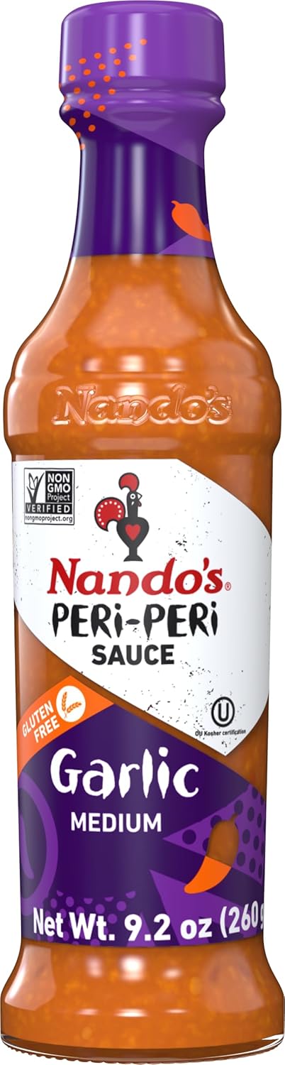 Nandos PERi PERi Garlic Sauce - Spicy Sauces, Seasoning or Marinade for Wings, Meat, Fish or Veg - Non-GMO, No MSG, Gluten Free - 9.2 Oz Garlic