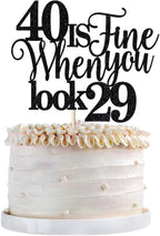 40 Is Fine When You Look 29,Funny 40th Birthday Cake Topper, Cheers to 40 Party Decorations,40 Anniversary Birthday Cake Decorations Supplies (black)