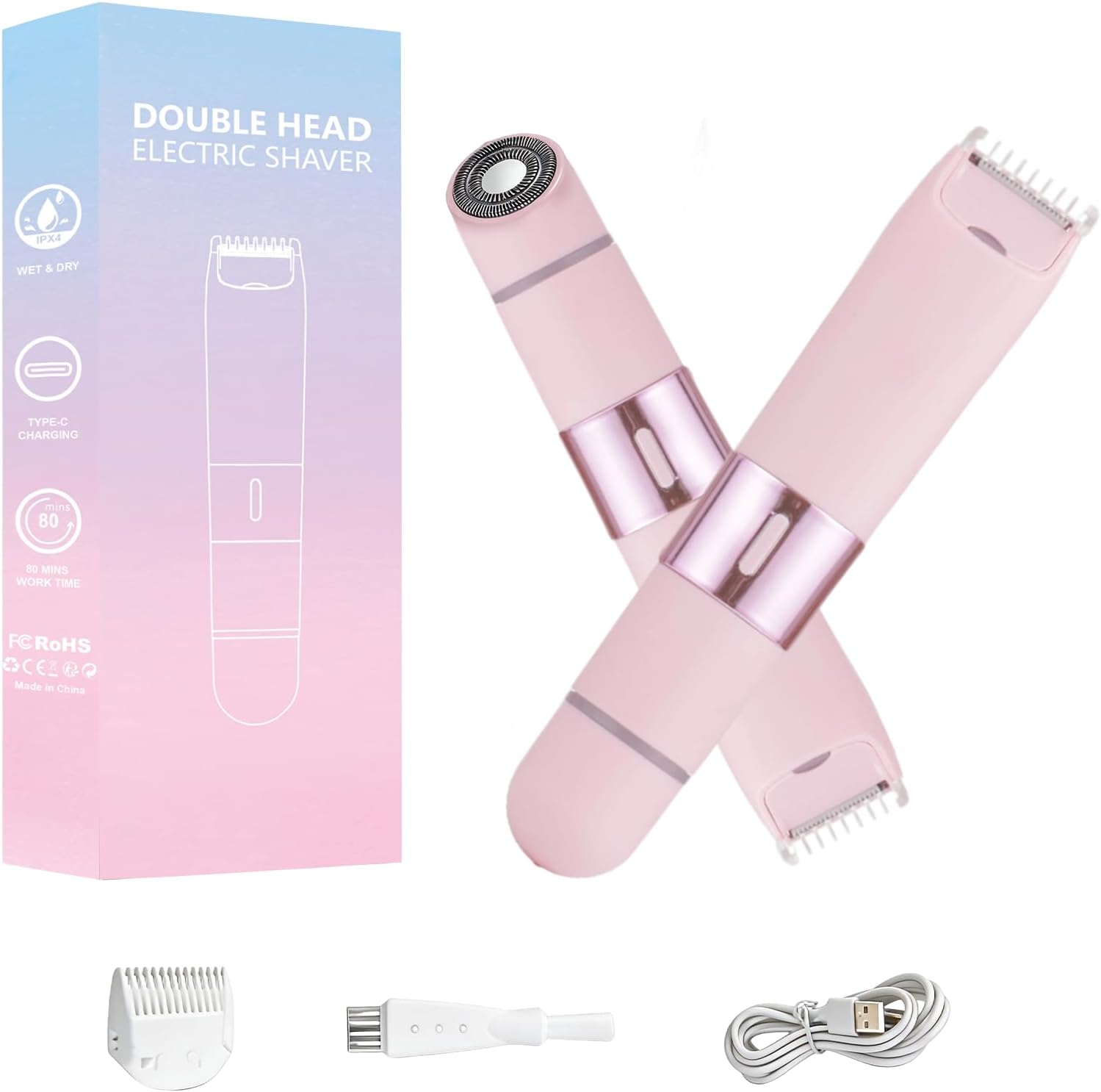 Bikini Trimmer for Women 2 in 1, Electric Razors Personal Shaver for Pubic Hair, Bikini Line, Legs, Face, Wet & Dry Use, Gentle on Sensitive Skin, Women Teen Girl Gift, Pink
