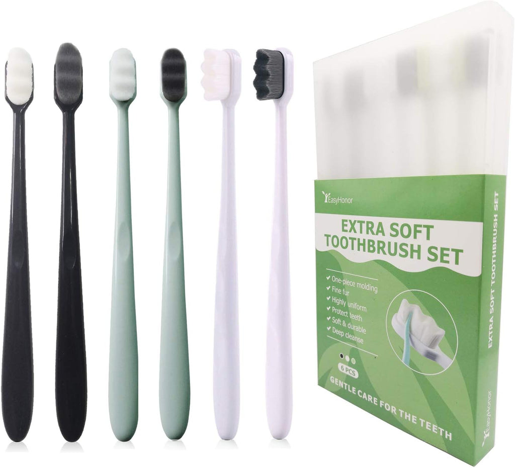 EasyHonor Extra Soft Toothbrush for Sensitive Gums, Micro Fur Manual Toothbrush with 20000 Soft Floss Bristle for Pregnant Women, Elderly, Braces and Gum Recessions, Protect Fragile Gums (6pcs)