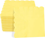 100 Pieces 2-ply Light Yellow Napkin Disposable Scalloped Cocktail Napkins Beverage Napkins Dessert Napkins Paper Napkins for Dinner Wedding Birthday Party Bridal Anniversary Reception Event (Yellow)