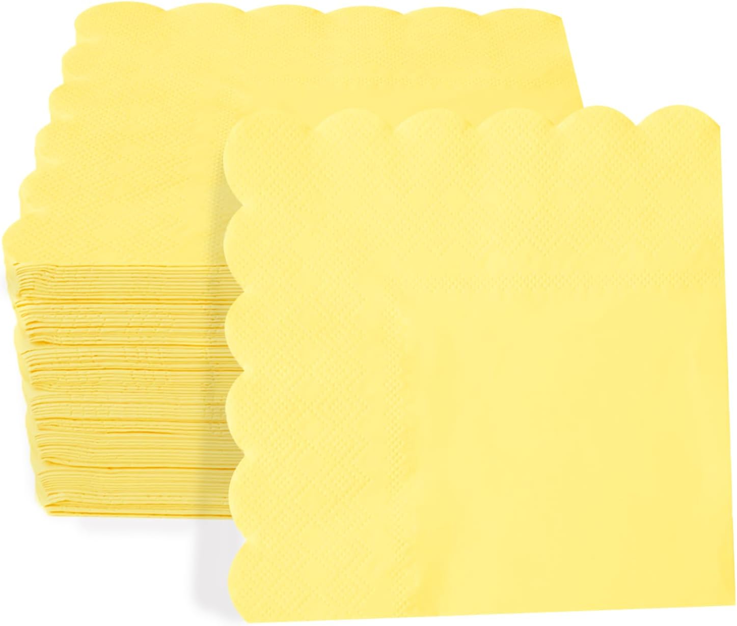 100 Pieces 2-ply Light Yellow Napkin Disposable Scalloped Cocktail Napkins Beverage Napkins Dessert Napkins Paper Napkins for Dinner Wedding Birthday Party Bridal Anniversary Reception Event (Yellow)