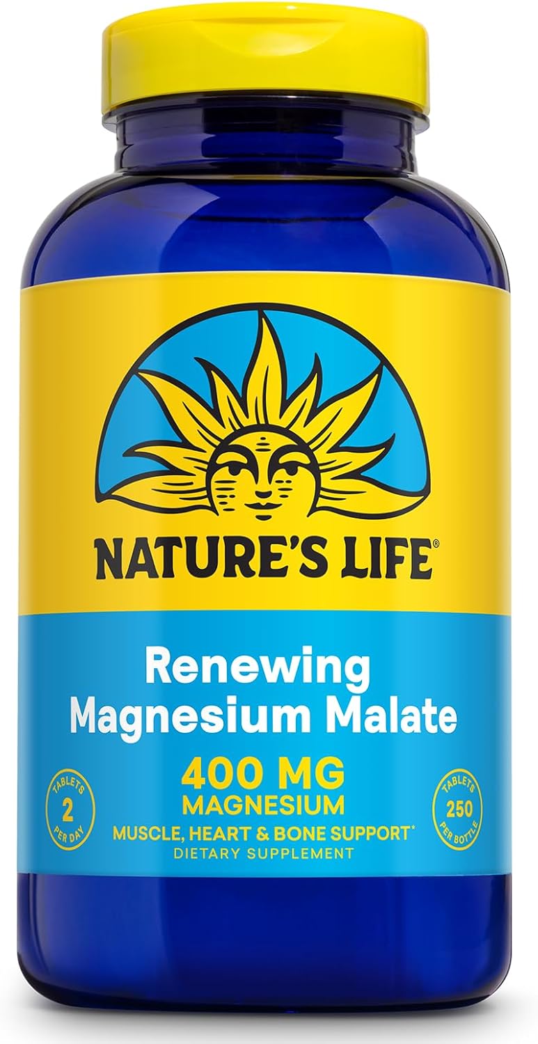 NATURE'S LIFE Renewing Magnesium Malate 400 mg - Bioavailable Magnesium Complex - Bound with Malic Acid for Bones, Muscles, Nerve Function and Heart Health Support - 60-Day Guarantee, 125 Servings