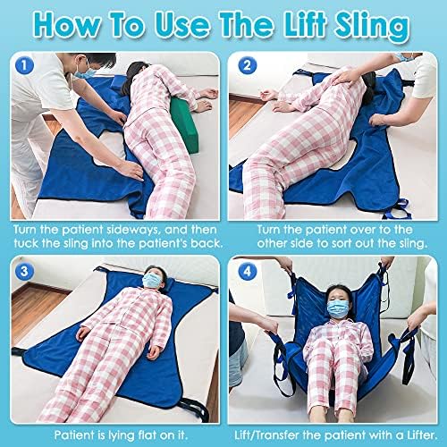Patient Lift Aid Sling for Shower with Head Pillow Toileting Transfer and Bed Positioning Full Body Mesh Sling Straps Elderly Home Use Care Handicap Assist Medical Lift Belt (Blue)