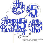 1 PCS Happy 5th Birthday Cake Topper Glitter Cheers to 5 Years Cake Pick Five Fabulous Cake Decoration for 5th Birthday Theme Party Decorations Supplies Blue