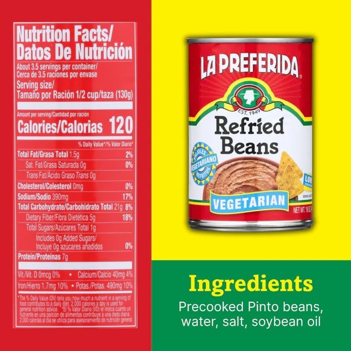 La Preferida Refried Pinto Beans, Low Fat, Vegetarian, 16 Oz (Pack of 6)