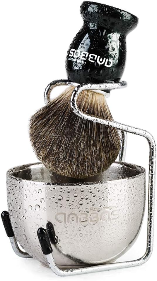 Anbbas Pure Badger Shaving Brush with Wood Handle,Stainless Steel Shaving Stand and Soap Bowl Perfect for Men Wet Shave