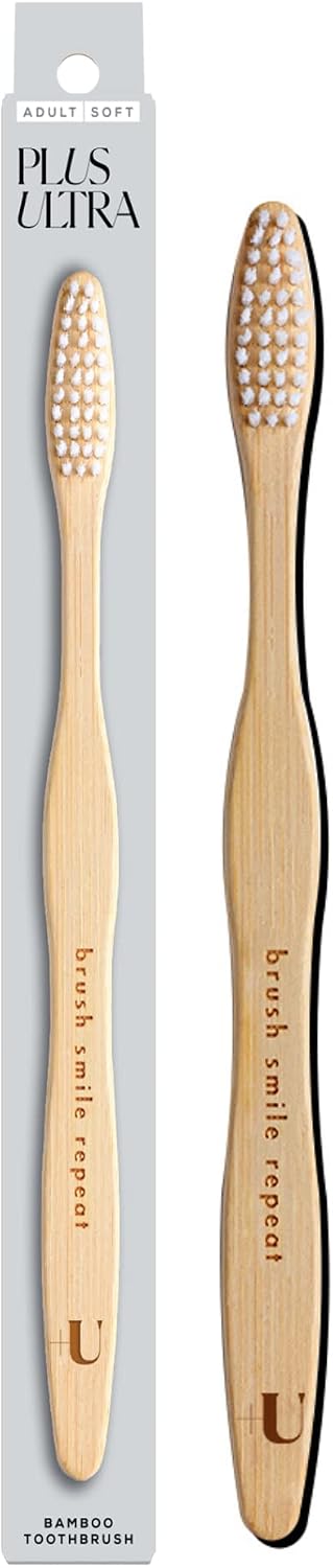 Plus Ultra Bamboo Toothbrush - BPA Free Soft Bristles for Adults - Dentist-Approved All-Natural with Brush Smile Repeat Etched on Handle