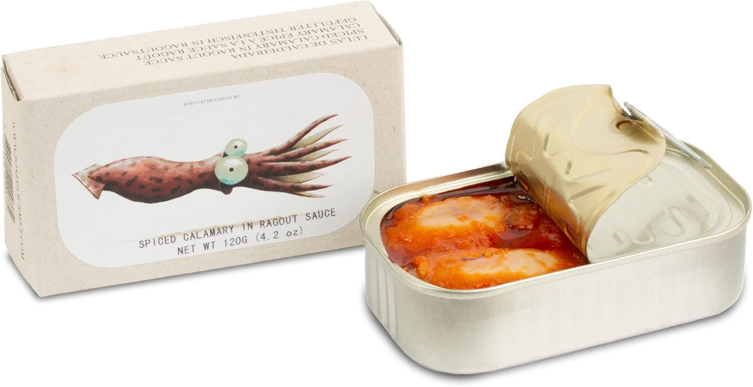 Spiced Calamari in Ragout Sauce by Jose Gourmet, Canned Squid Calamari in Sauce, Wild Caught Portuguese Calamari, Vitamin Rich Low Calorie Seafood, 125g Can