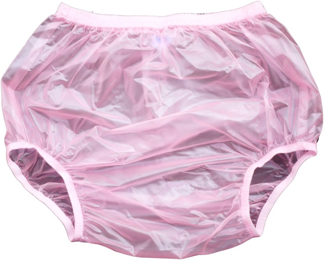 Adult Incontinence Pull-on Plastic Pants PVC Pants 3 Pack (Medium, Transparent Pink)