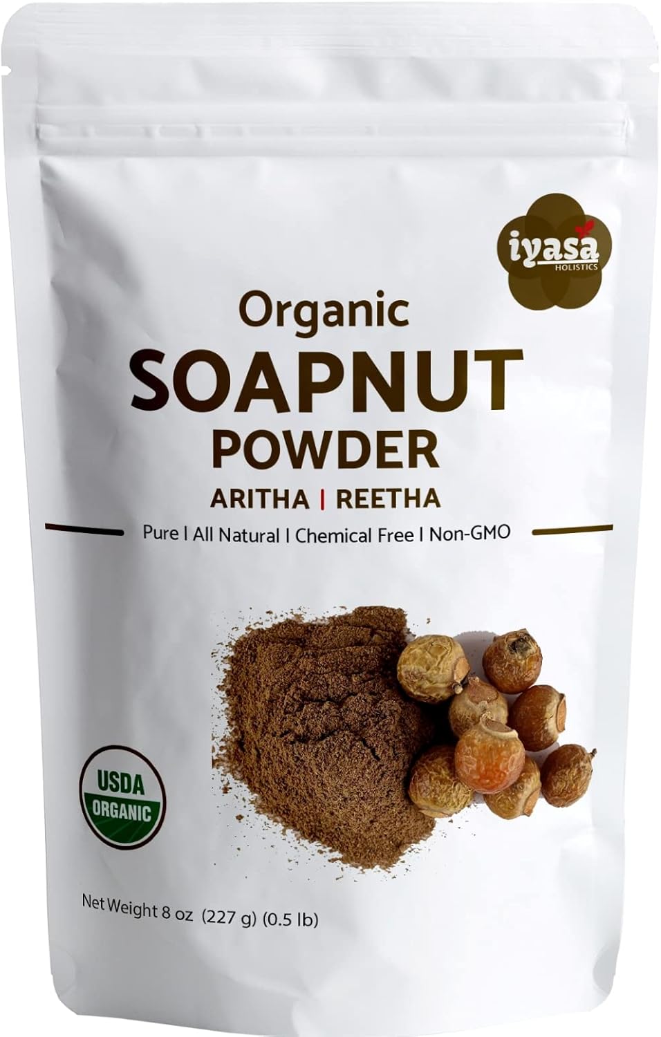 Organic Soapnut Powder (Reetha Powder) 8oz - Natural Organic Laundry Detergent - Multi-Use Hair, Skin & Household Cleanser - Plant-Based Cleanser, Shampoo & Conditioner by Iyasa Holistics