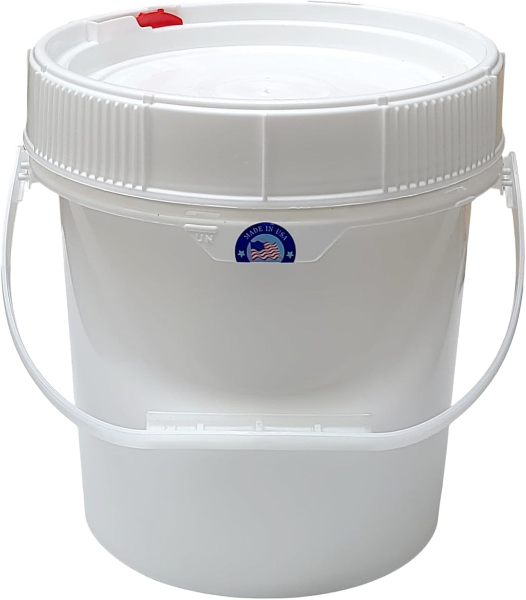 3 Gallon Bucket with Screw Top Lid & Handle Food Safe HDPE PolyEthylene Plastic BPA Free Storage Pail Airtight Safety Lock All Purposes Premium Quality Buckets FDA Compliant (White, 3 Gallon)