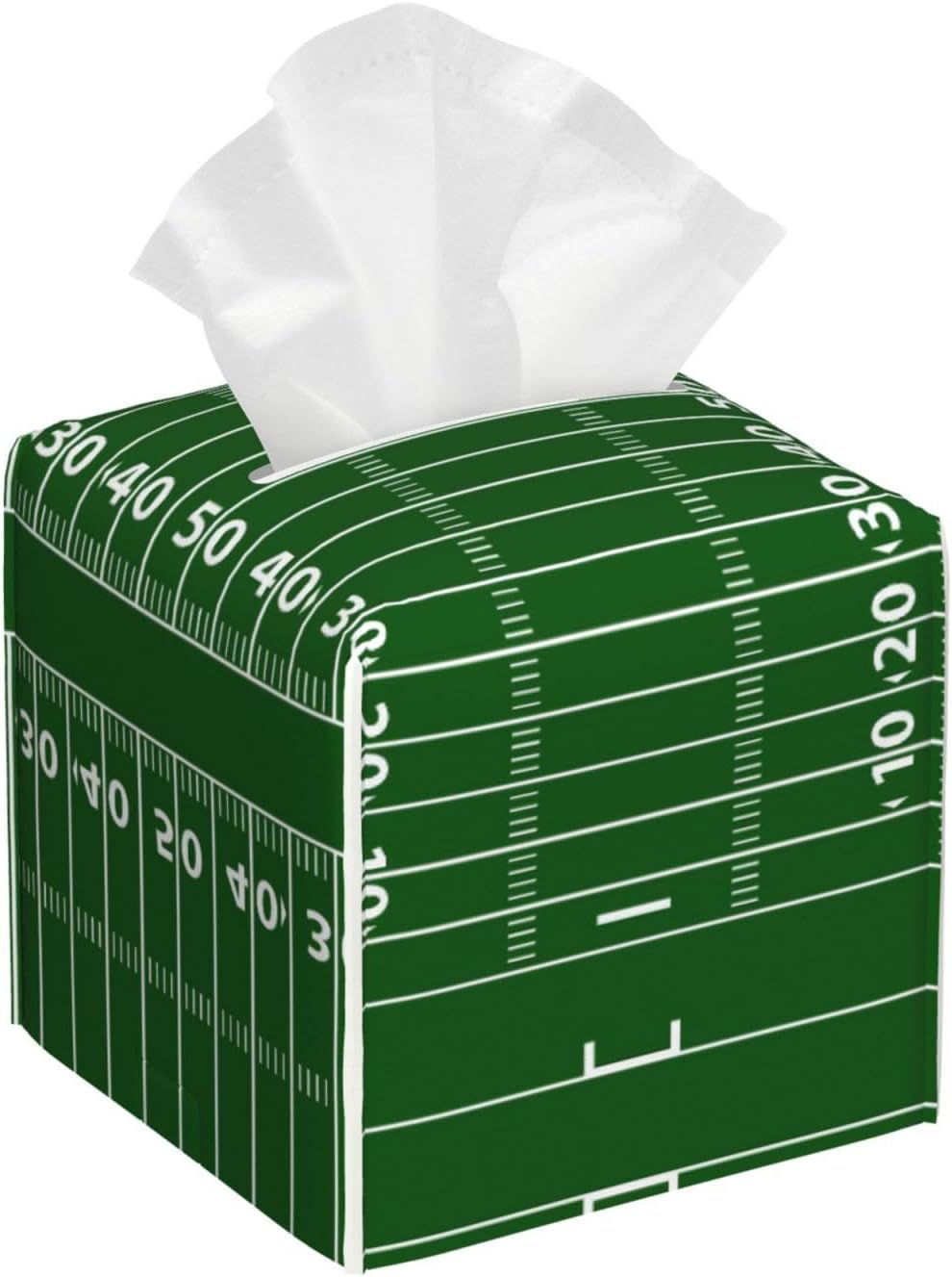 Tissue Box Holder Cover Square Tissue Cube Cover Pu Leather Tissue Organizer with Bottom Belt for Bathroom,Tabletop,Kitchen,Night Stands,Office,Home,Car-American Football Field1