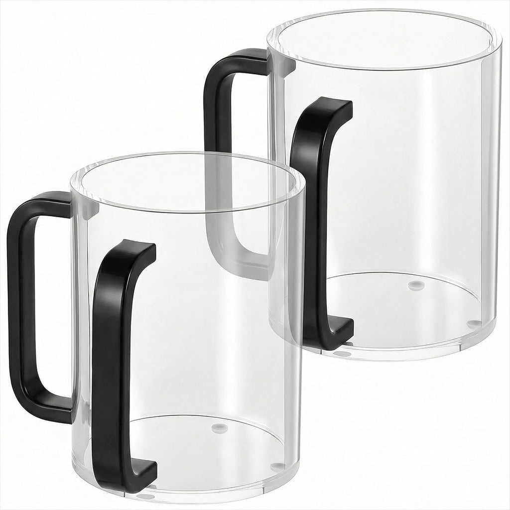 2 Pcs Judaica Hand Washing Cup with Dual Handles,5" Acrylic Clear Netilat Yadayim Cup lota for Bathroom(black Handle)