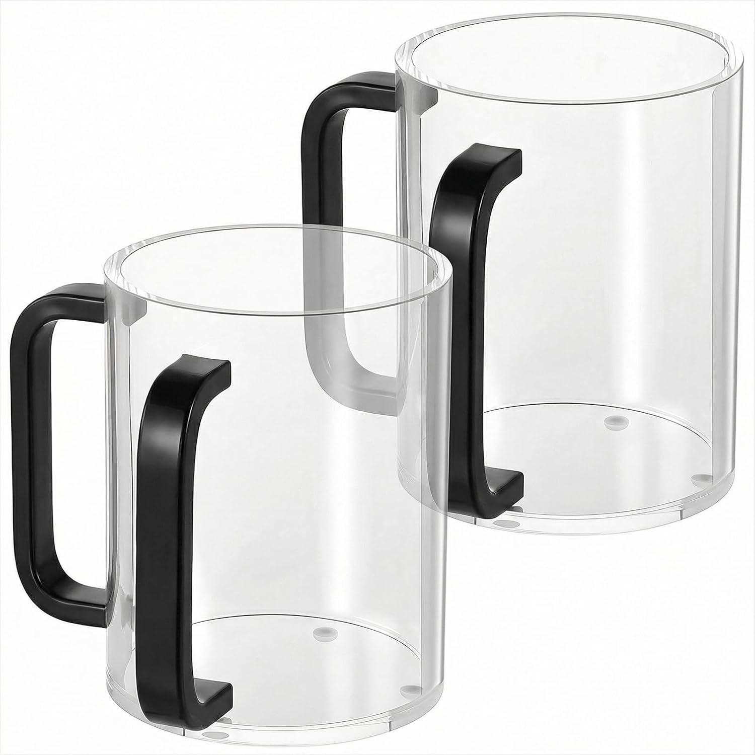 2 Pcs Judaica Hand Washing Cup with Dual Handles,5" Acrylic Clear Netilat Yadayim Cup lota for Bathroom(black Handle)