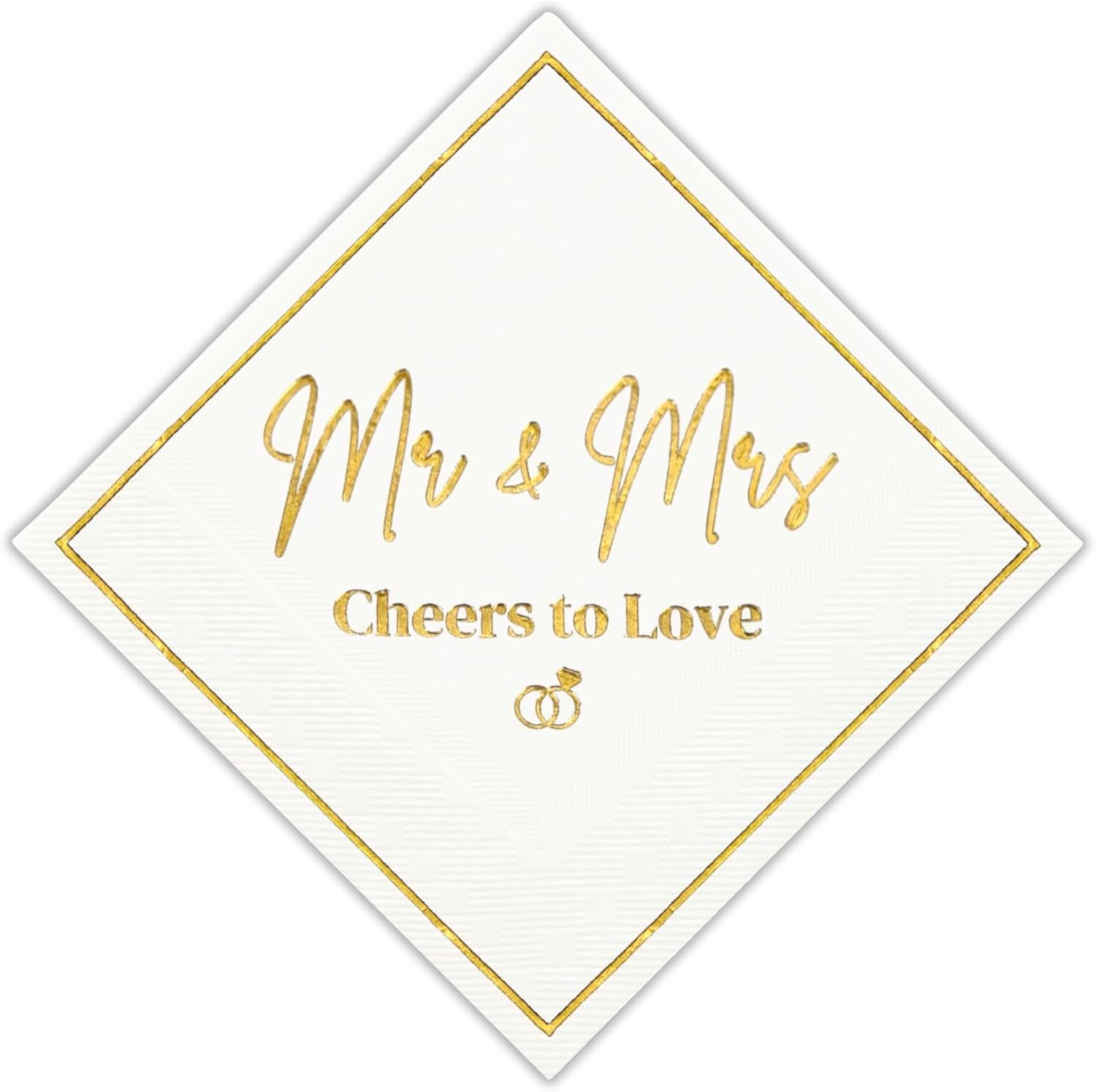Mr and Mrs Wedding Napkins, Elegant Gold Foil White Paper Cocktail Napkin, Disposable Decorations for Weddings, Receptions, Bridal Showers, Bar, 50 Pack