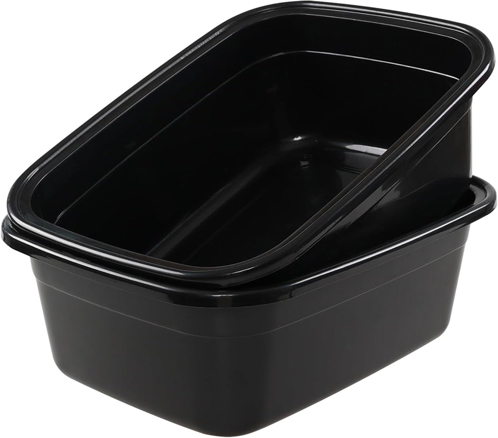 2-Pack 18 Quart Plastic Wash Basin Tub, Rectangular Dishpan, Black